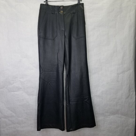 Maeve Colette Pants Women's Sz 0 Black Faux Leather Wide Leg Anthropologie 28x31 - Picture 1 of 16